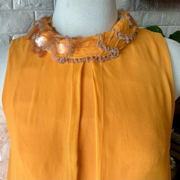 Vintage 1960s Lisa Howard Dress Sheer Silk Chiffon Overlay Embellished Neckline - Picture 6 of 16